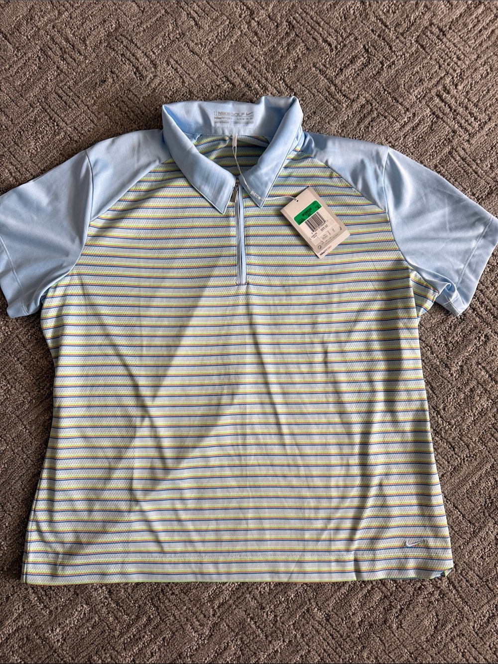 Nike Light Blue Polo with Yellow and White Stripes